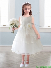Lovely Scoop Hand Made Flowers and Ruffled Layers Mini Quinceanera Dresses in Tea-length