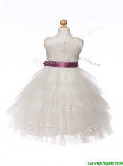 Lovely Scoop White Flower Girl Dress with Bowknot and Ruffled Layers