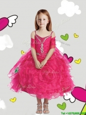 Lovely Spaghetti Straps Little Girl Pageant Dress with Beading and Rolling Flowers