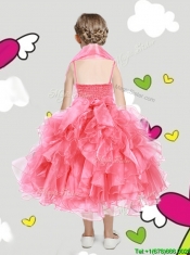 Lovely Spaghetti Straps Little Girl Pageant Dress with Beading and Rolling Flowers