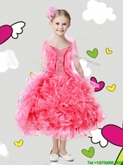 Lovely Spaghetti Straps Little Girl Pageant Dress with Beading and Rolling Flowers