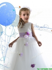Luxurious Scoop White Mini Quinceanera Dress with Sashes and Hand Made Flowers