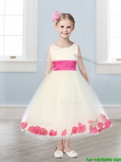 New Scoop Tulle Flower Girl Dress with Sashes and Appliques