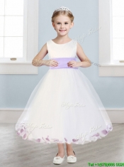 New Scoop Tulle Flower Girl Dress with Sashes and Appliques