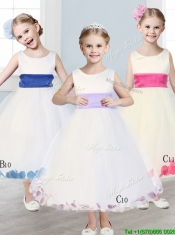 New Scoop Tulle Flower Girl Dress with Sashes and Appliques