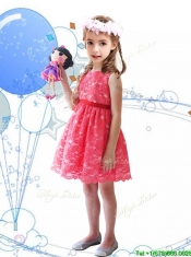 New Style Scoop Sashes and Lace Mini Quinceanera Dress in Coral Red