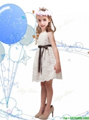 Perfect Scoop Champagne Little Girl Pageant Dress with Sashes and Lace