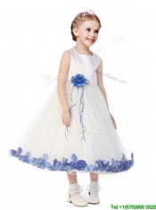 Perfect Scoop Mini Quinceanera Dress with Aqua Blue Hand Made Flowers