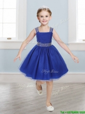Perfect Straps Royal Blue Little Girl Pageant Dress with Beading and Bowknot