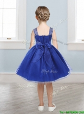Perfect Straps Royal Blue Little Girl Pageant Dress with Beading and Bowknot