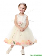 Popular Scoop Tulle Mini Quinceanera Dress with Hand Made Flowers and Appliques