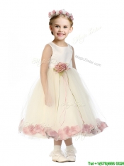 Popular Scoop Tulle Mini Quinceanera Dress with Hand Made Flowers and Appliques