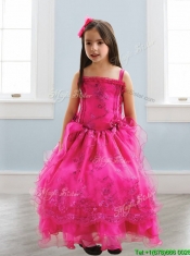 Popular Spaghetti Straps Lace and Ruffled Layers Little Girl Pageant Dress in Hot Pink