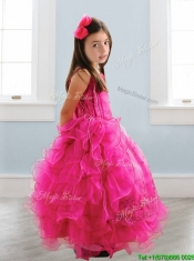 Popular Spaghetti Straps Lace and Ruffled Layers Little Girl Pageant Dress in Hot Pink