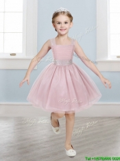 Popular Straps Tulle Little Girl Pageant Dress with Bowknot and Beading