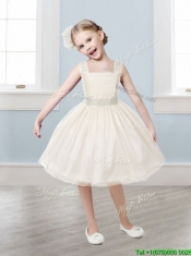 Popular Straps Tulle Little Girl Pageant Dress with Bowknot and Beading