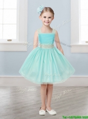Popular Straps Tulle Little Girl Pageant Dress with Bowknot and Beading