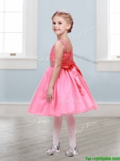 Popular Straps Tulle Little Girl Pageant Dress with Bowknot and Beading