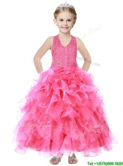 Popular V Neck Sequins and Ruffles Little Girl Pageant Dress in Organza