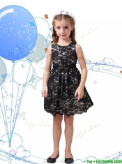 Romantic Scoop Black Little Girl Pageant Dress with Sashes and Lace