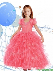 Romantic Straps Little Girl Pageant Dress with Beading and Ruffled Layers