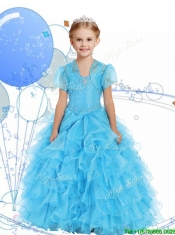 Romantic Straps Little Girl Pageant Dress with Beading and Ruffled Layers