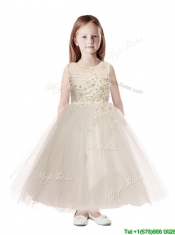 See Through Scoop Appliques See Through Scoop Appliques Flower Girl Dress in Champagne Dress in Champagne