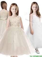 See Through Scoop Appliques See Through Scoop Appliques Flower Girl Dress in Champagne Dress in Champagne