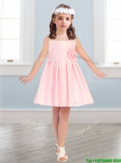 See Through Scoop Little Girl Pageant Dress with Hand Made Flowers