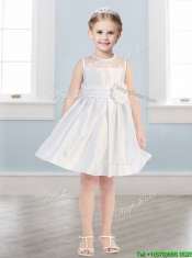 See Through Scoop Little Girl Pageant Dress with Hand Made Flowers