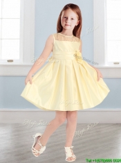 See Through Scoop Little Girl Pageant Dress with Hand Made Flowers