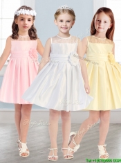 See Through Scoop Little Girl Pageant Dress with Hand Made Flowers