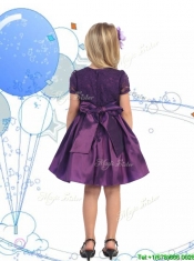 See Through Scoop Purple Little Girl Pageant Dress with Lace and Belt