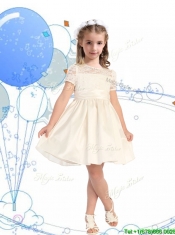 See Through Scoop Short Sleeves  Mini Quinceanera Dress with Lace and Belt