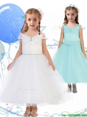 See Through Square Cap Sleeves Mini Quinceanera Dress with Beading