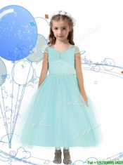 See Through Square Cap Sleeves Mini Quinceanera Dress with Beading