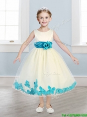 Sweet Scoop Mini Quinceanera Dress with Hand Made Flowers and Appliques