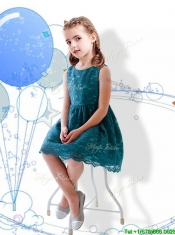 Wonderful Laced and Sashed Scoop Mini Quinceanera Dress in Teal