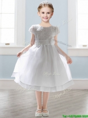 Wonderful Scoop Short Sleeves Little Girl Pageant Dress with Appliques and  Lace