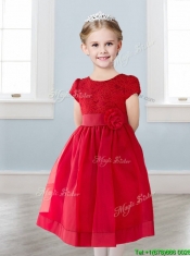 Wonderful Scoop Short Sleeves Little Girl Pageant Dress with Appliques and  Lace