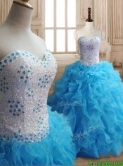 Affordable Baby Blue Big Puffy Quinceanera Dress with Beading and Ruffles