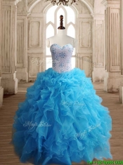 Affordable Baby Blue Big Puffy Quinceanera Dress with Beading and Ruffles