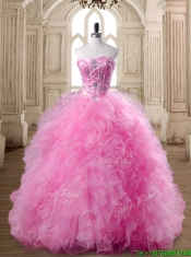 Affordable Rose Pink Quinceanera Dress with Beading and Ruffles for Spring