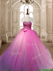 Beautiful Lavender Tulle Quinceanera Dress with Beading and Bowknot