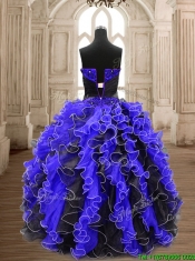 Best Beaded and Ruffled Quinceanera Dress in Black and Royal Blue