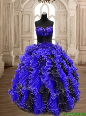Best Beaded and Ruffled Quinceanera Dress in Black and Royal Blue
