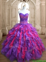 Cheap Applique and Ruffled Quinceanera Dress in Purple and Hot Pink