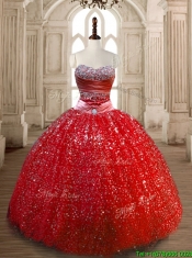 Classical Ball Gown Red Sweet 16 Dress with Beading and Sequins