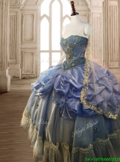 Classical Beaded and Pick Ups Big Puffy Quinceanera Dress in Blue