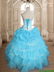 Classical Really Puffy Baby Blue Quinceanera Dress with Ruffled Layers and Beading
